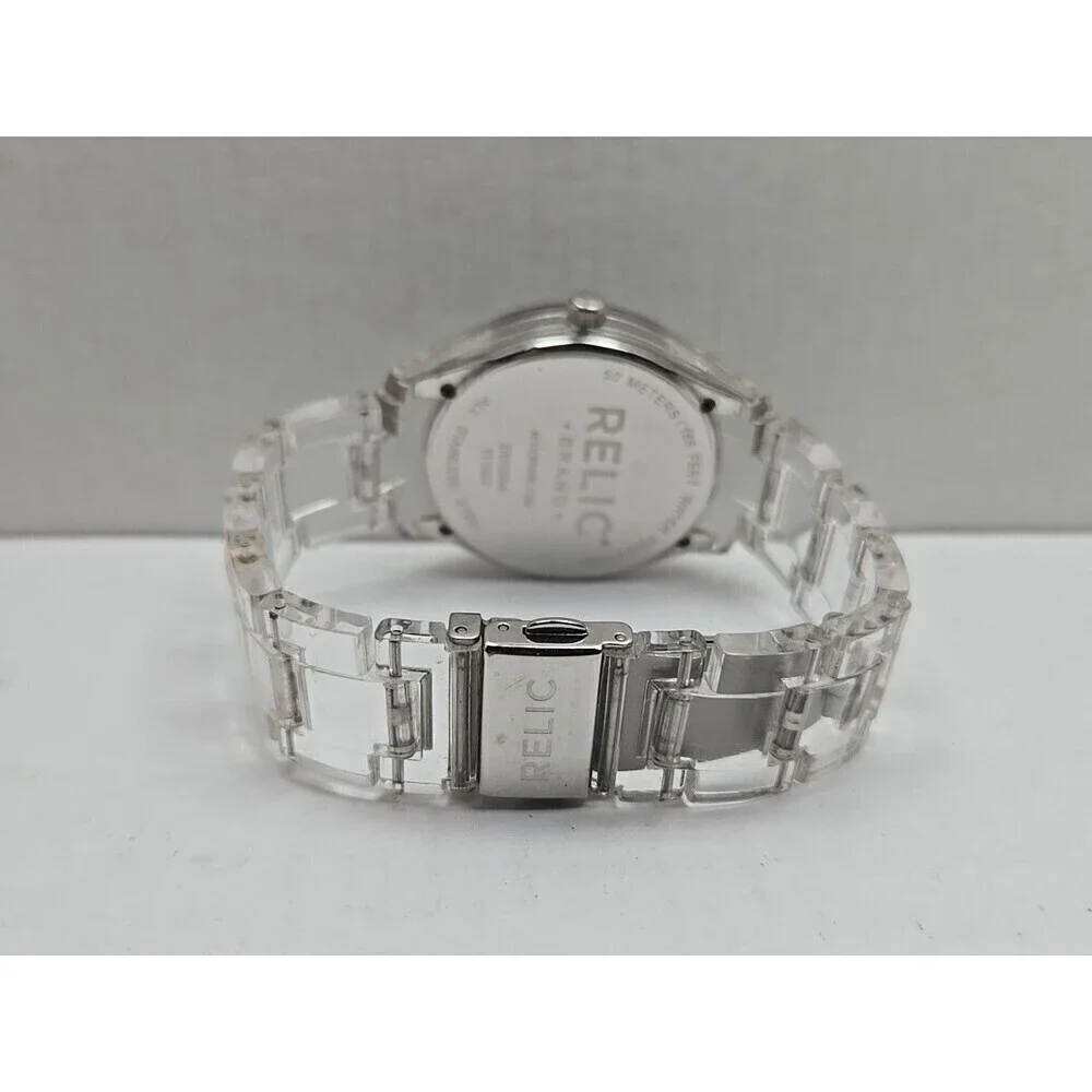 Relic Watch Women 38mm Pave Silver Tone White MOP Dial ZR11904 New Battery